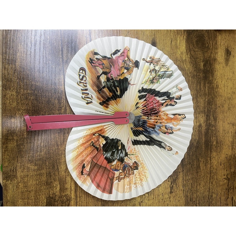 Vintage Paper Metal Folding Hand Fan With‎ images from Spain